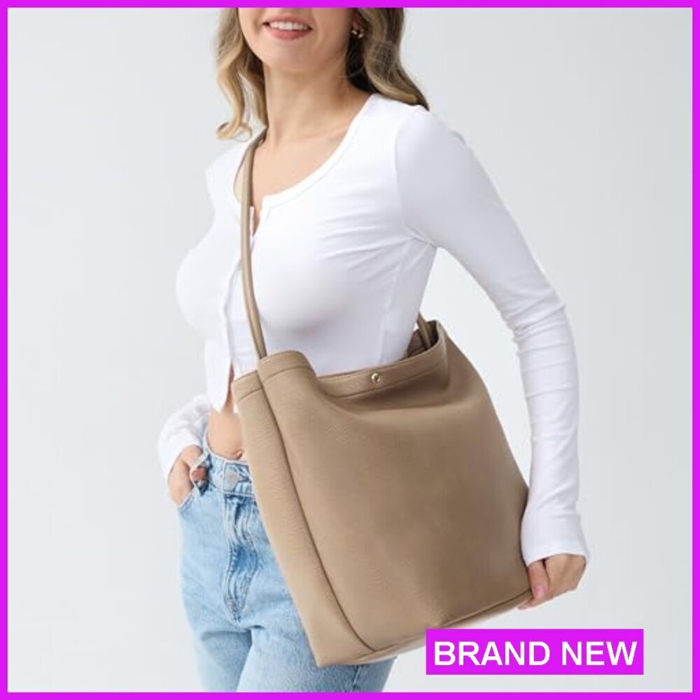 Vegan Leather Hobo Bucket Bag Minimalist Crossbody Shoulder Handbag Chic - Picture 6 of 6